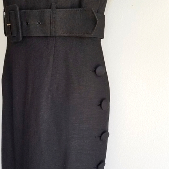 Vintage Belted Linen-Blend Side Button Midi Dress - Picture 4 of 7